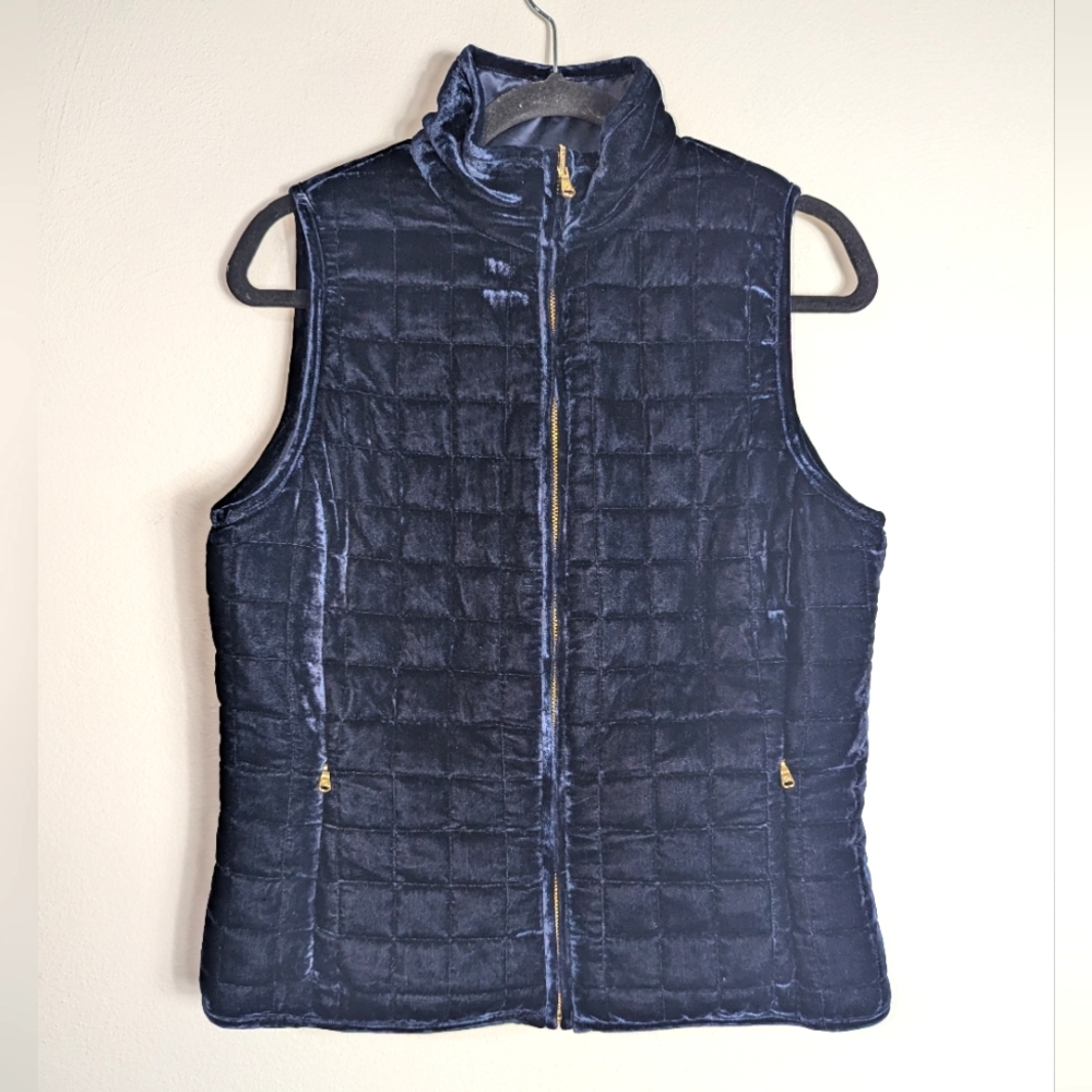 M Lauren Ralph Lauren Dark Blue Velvet Quilted Puffer Vest